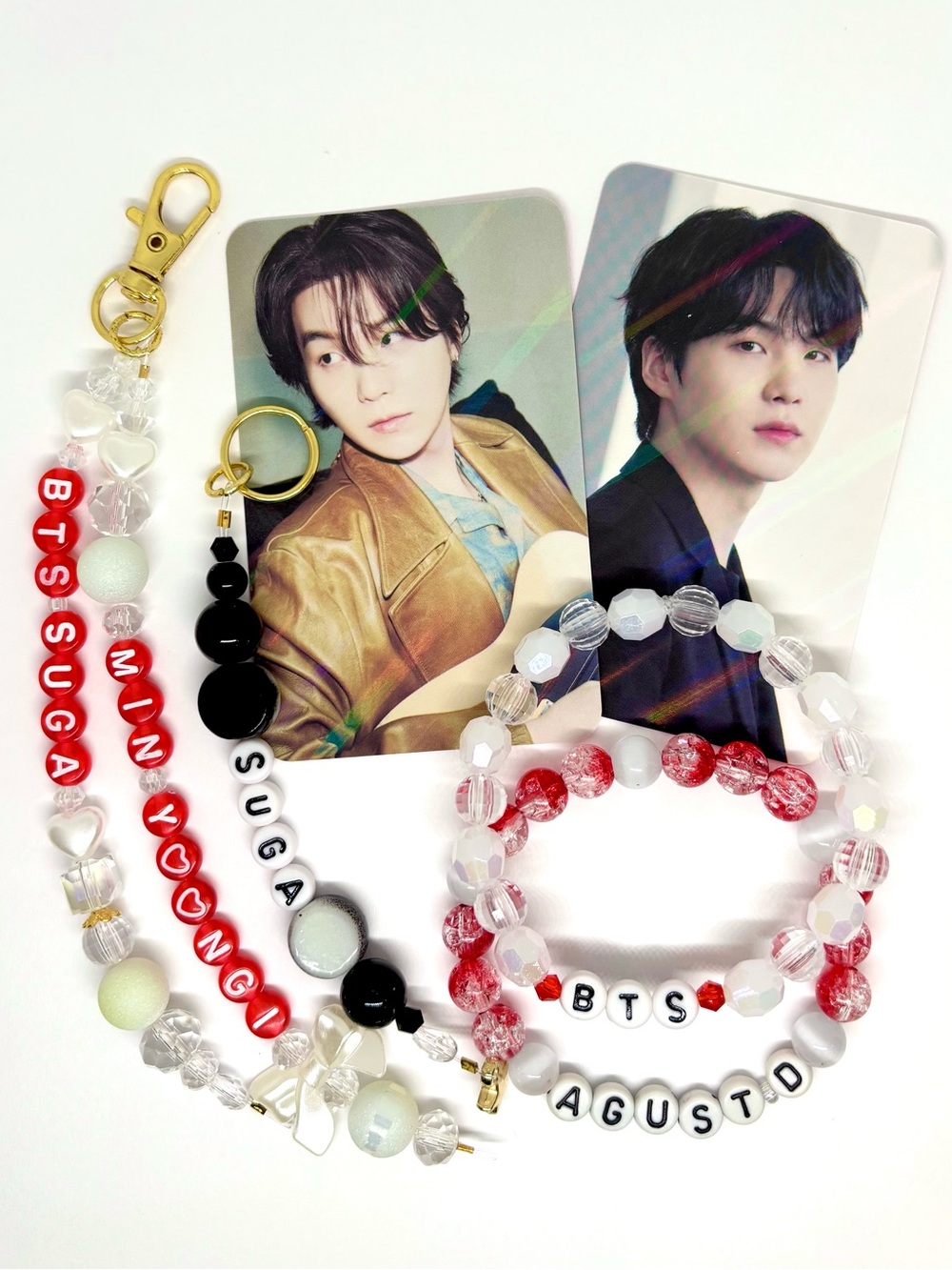 (6pcs) BTS SUGA YOONGI KEYCHAIN BRACELET PHOTOCARD BUNDLE